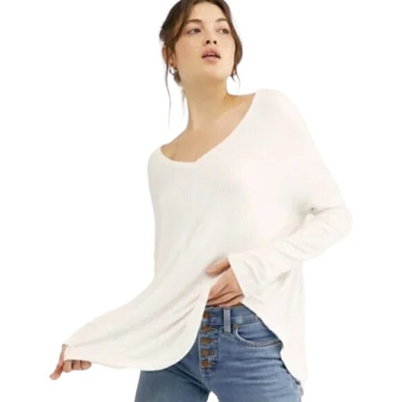 FREE PEOPLE Moonshine White V-Neck Tunic Top - Size Medium - Picture 2 of 9
